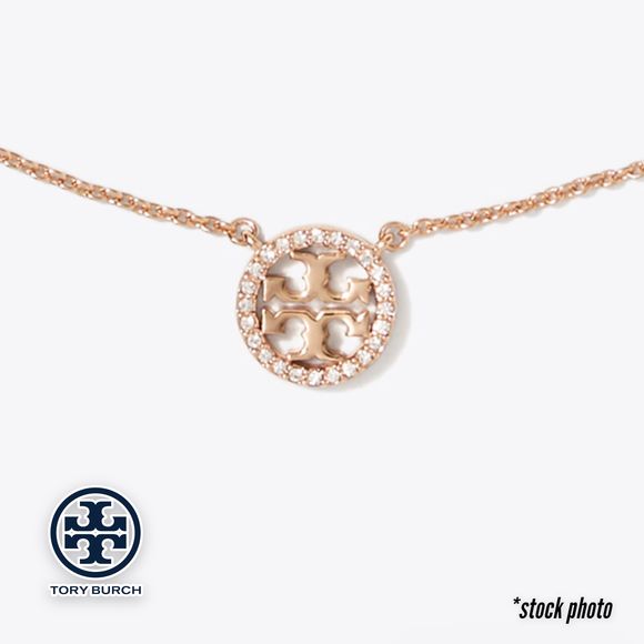 NWT Tory Burch Miller Pavé Logo Set  - 18k Gold Plated Necklace & Earrings $196 - Picture 6 of 13